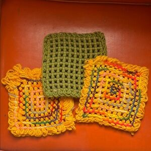 Vintage Colorful Crochet Hot Pad Set